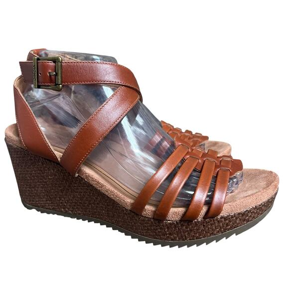 Vionic Clarissa Brown Leather Wedge Sandals Size 9 Strappy - Picture 2 of 14